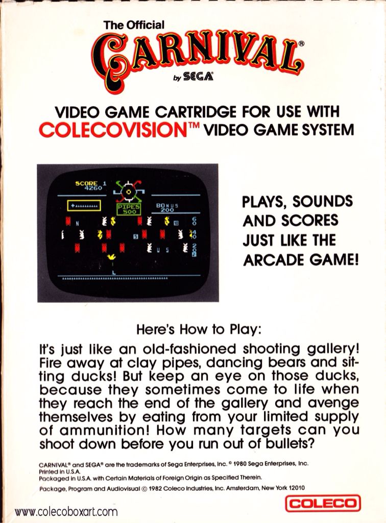 Carnival - Colecovision (Sega - 1) video game collectible - Main Image 2