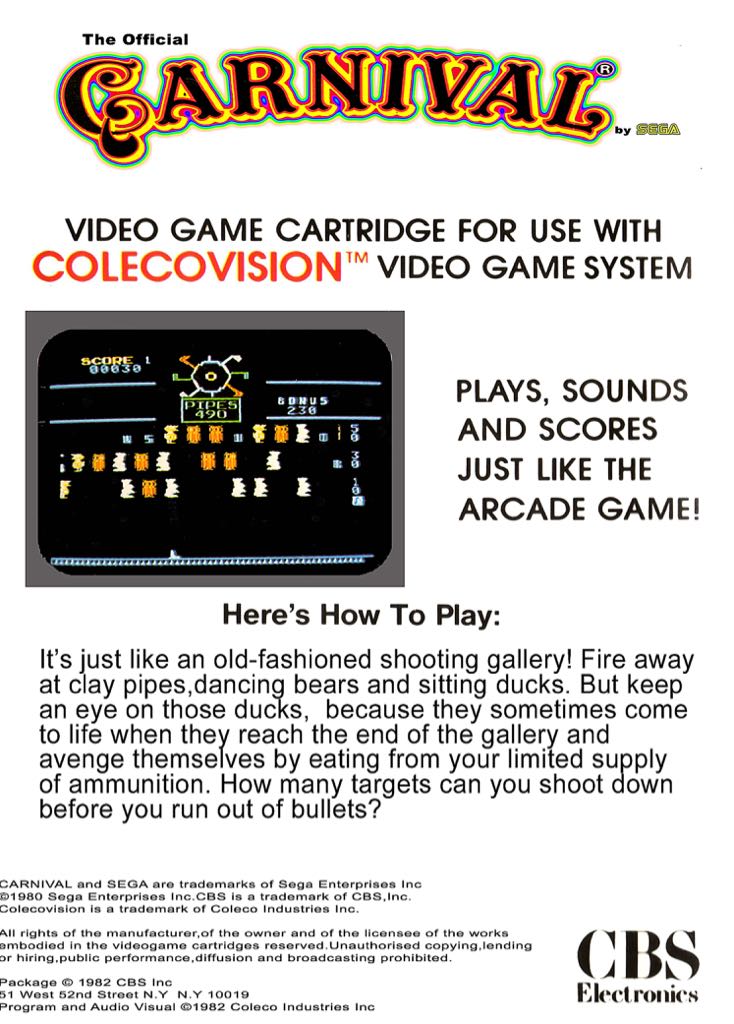 Carnival - Colecovision (Sega) video game collectible - Main Image 2