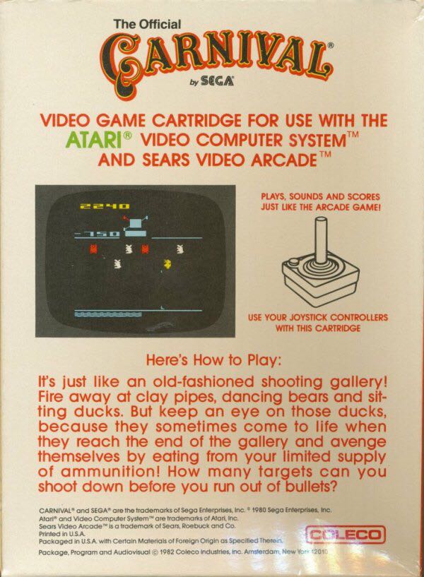 Carnival - Atari 2600 video game collectible - Main Image 2