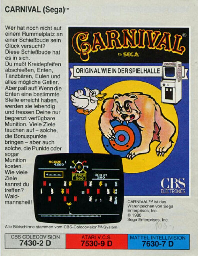 Carnival - Atari 800 video game collectible - Main Image 2