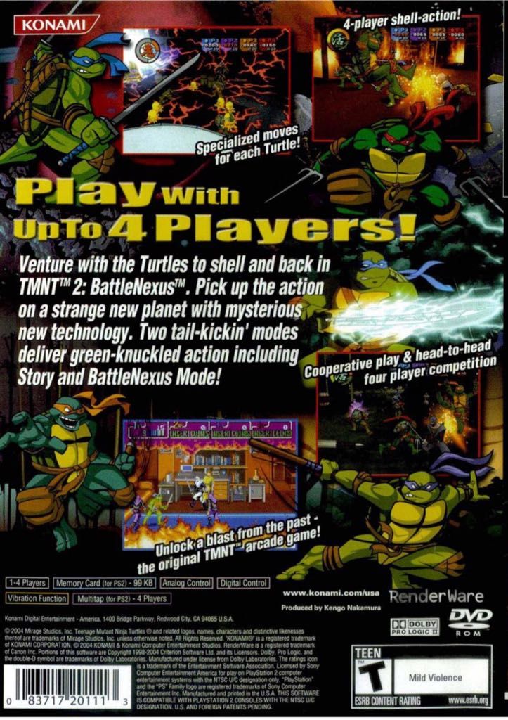 Teenage Mutant Ninja Turtles 2: Battlenexus - Sony PlayStation 2 (PS2) (Konami - 1-4) video game collectible [Barcode 083717201113] - Main Image 2