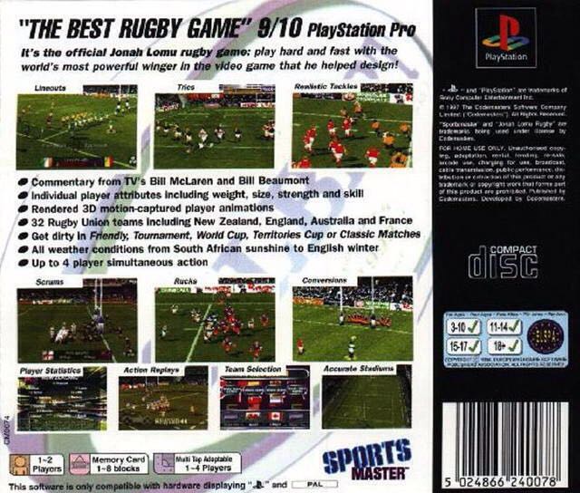 Jonah Lomu Rugby - Sony PlayStation (Codemasters - 1-2) video game collectible [Barcode 5024866240078] - Main Image 2