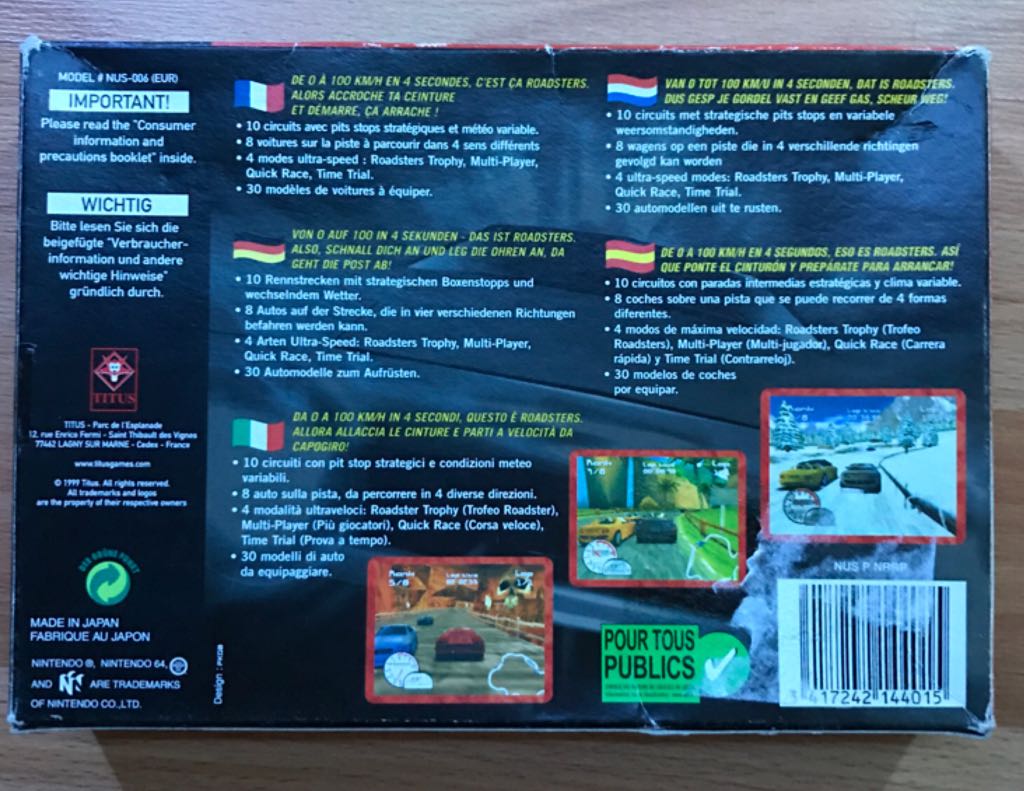 Roadsters - Nintendo 64 (N64) (Titus Interactive) video game collectible [Barcode 3417242144015] - Main Image 2
