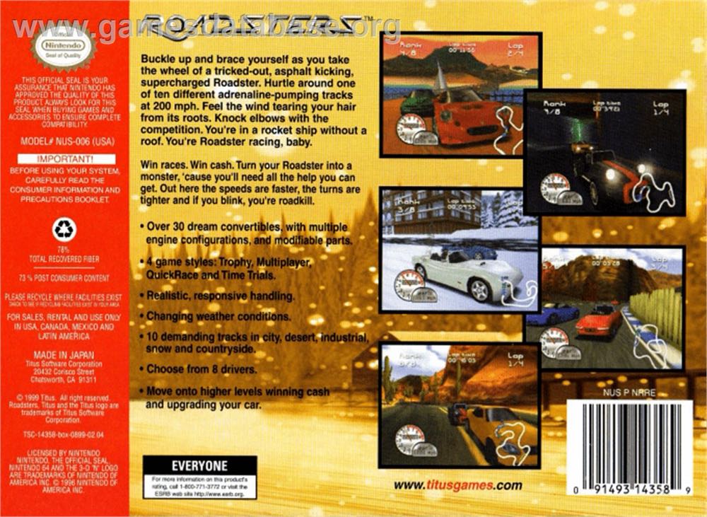 Roadsters - Nintendo 64 (N64) (Titus) video game collectible - Main Image 2