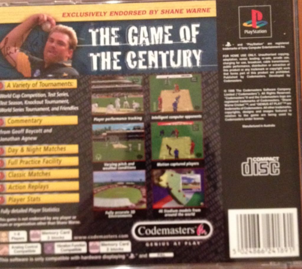 Shane Warne Cricket - Sony PlayStation (Codemasters - 1-2) video game collectible [Barcode 9312544046590] - Main Image 2