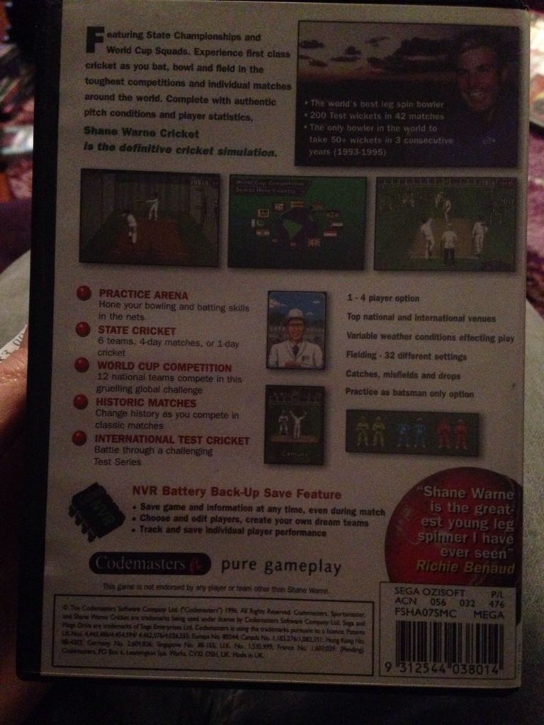 Shane Warne Cricket - Sega Mega Drive video game collectible - Main Image 2