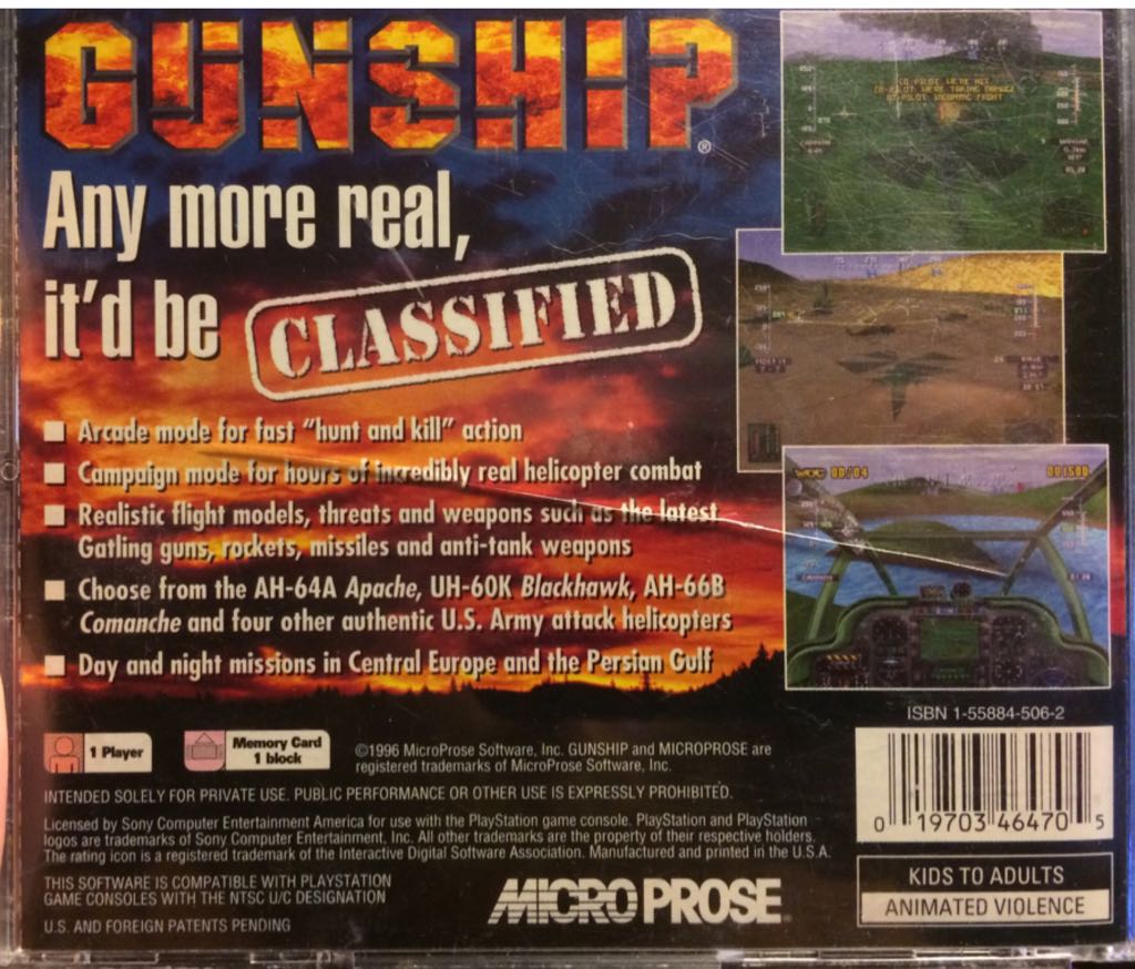 Gunship (long box) - Sony PlayStation (Microprose Software - 1) video game collectible [Barcode 019703464705] - Main Image 2