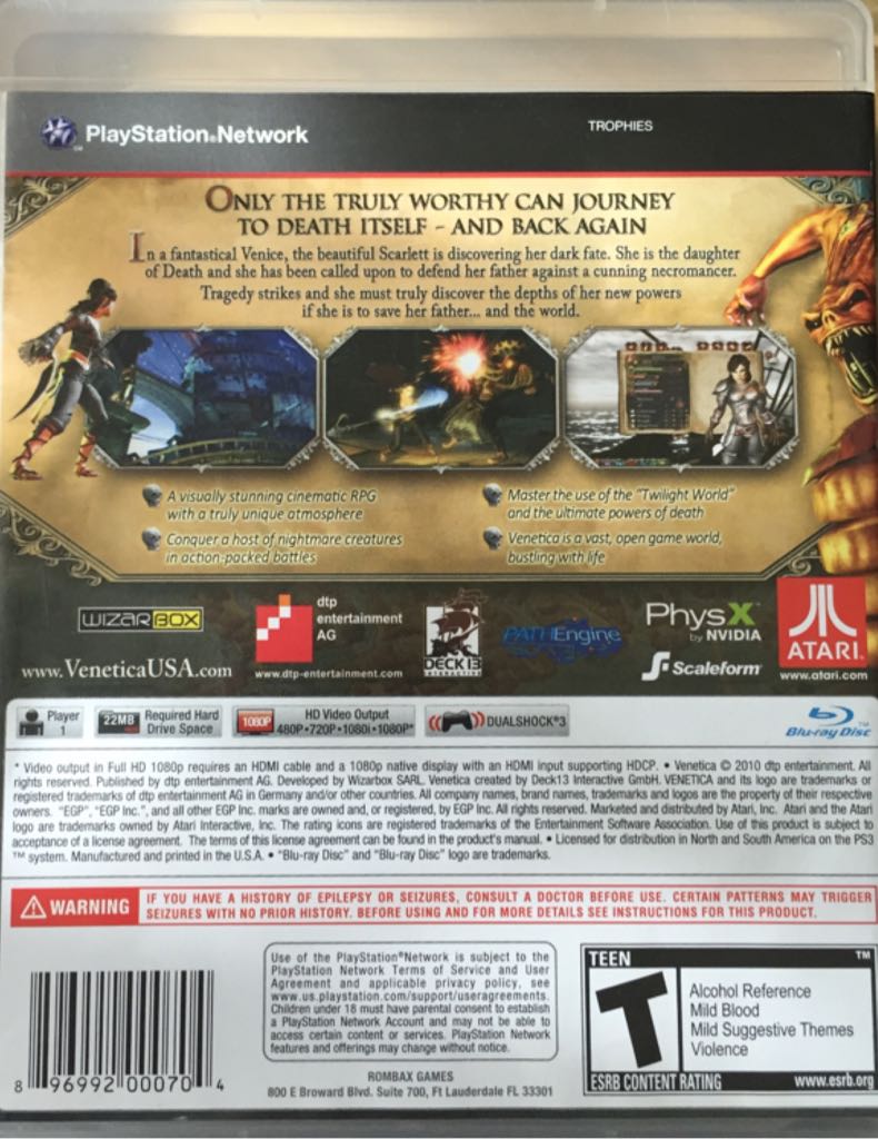 Venetica - Sony PlayStation 3 (PS3) (Dtp Entertainment, Atari - 1) video game collectible [Barcode 896992000704] - Main Image 2