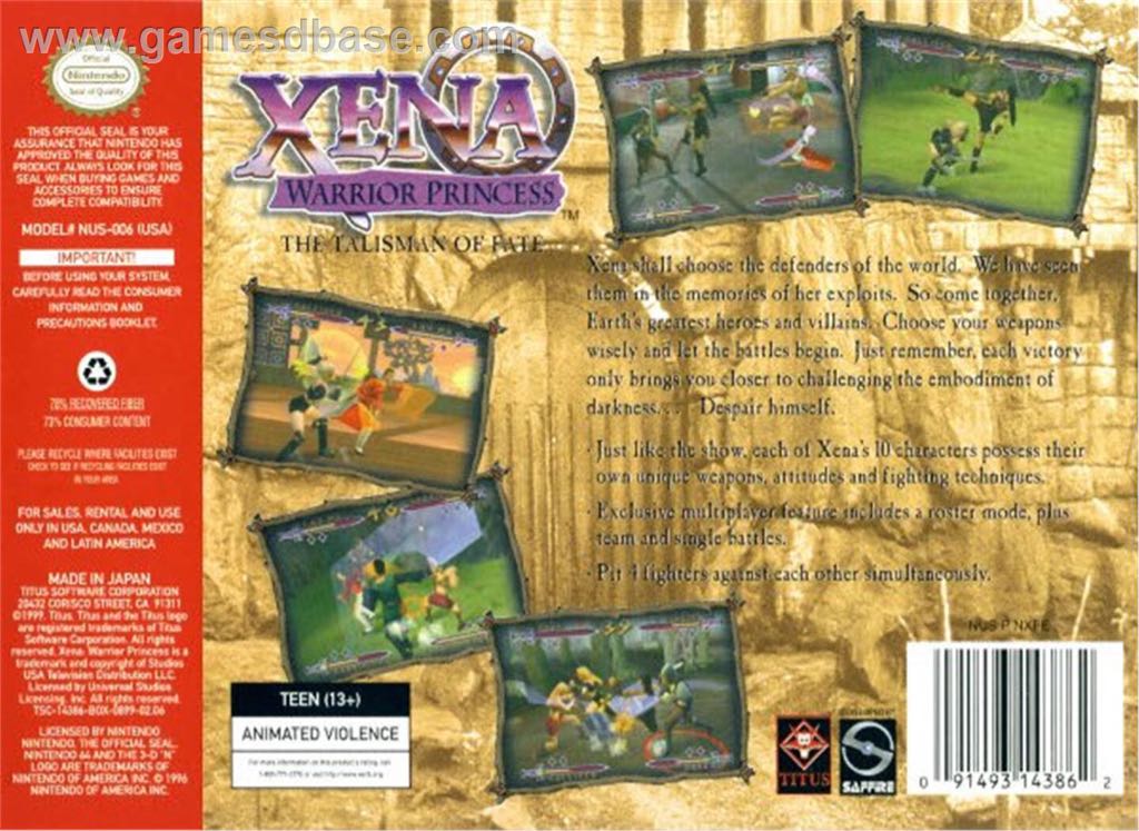 Xena: Warrior Princess - The Talisman Of Fate - Nintendo 64 (N64) (Titus - 4) video game collectible [Barcode 3417242143889] - Main Image 2