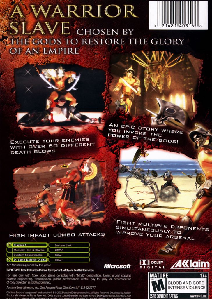Gladiator: Sword of Vengeance - Microsoft Xbox (1) video game collectible - Main Image 2