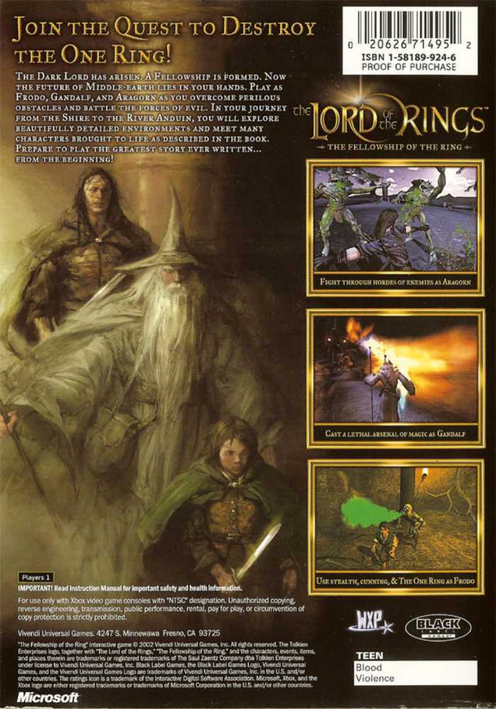 The Lord of the Rings: The Fellowship of the Ring - Microsoft Xbox (Vivendi Games - 1) video game collectible - Main Image 2