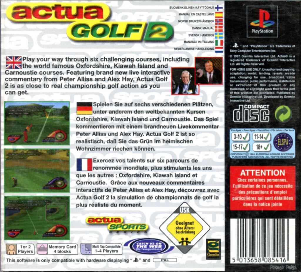 Actua Golf 2 - Sony PlayStation (Gremlin Interactive - 2) video game collectible - Main Image 2