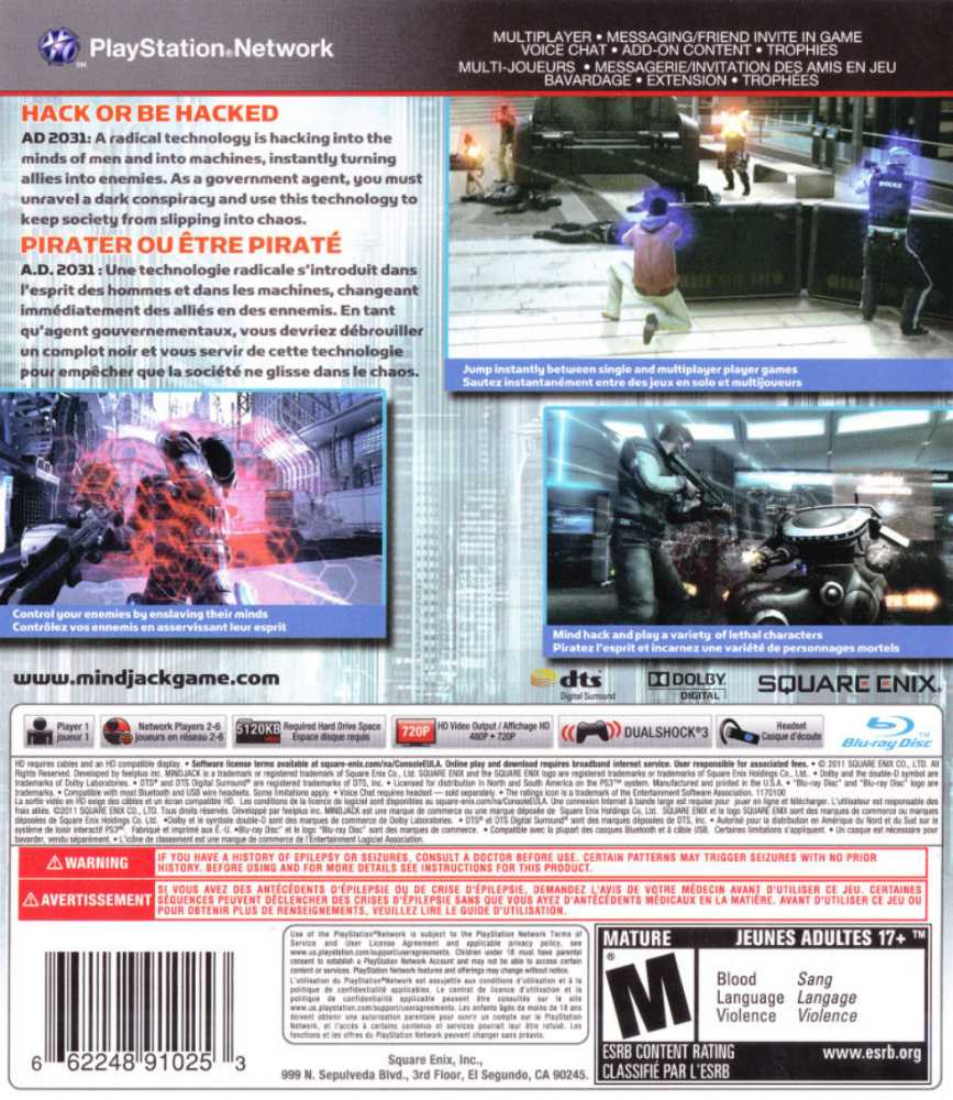 MindJack - Sony PlayStation 3 (PS3) (Square Enix - 1) video game collectible - Main Image 2