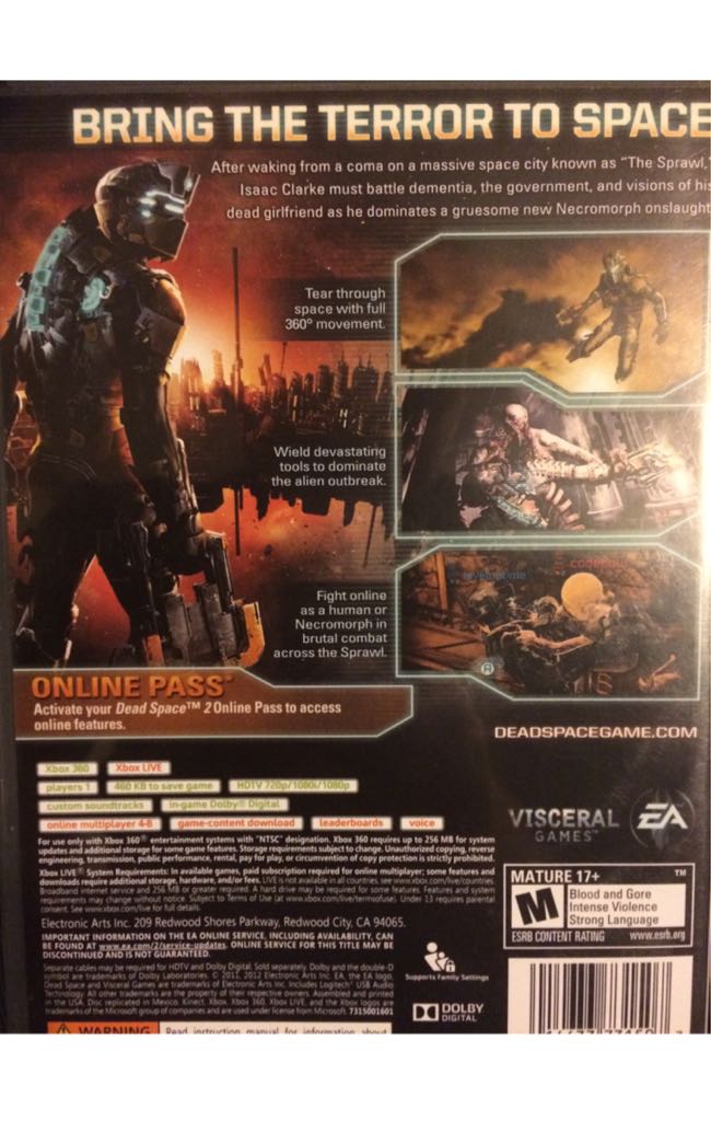 Dead Space 2 Video Game for Microsoft XBOX 360 Live by Electronic Arts Rated M BC - Microsoft Xbox 360 ((EA) Electronic Arts - 1-8) video game collectible [Barcode 014633731507] - Main Image 2