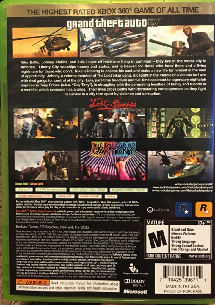 Grand Theft Auto IV - The Complete Edition - Microsoft Xbox 360 (Rockstar Games - 1, 2-16 (Online)) video game collectible [Barcode 710425398711] - Main Image 2