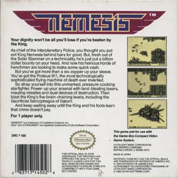 Nemesis - Nintendo Game Boy (Konami - 1) video game collectible - Main Image 2