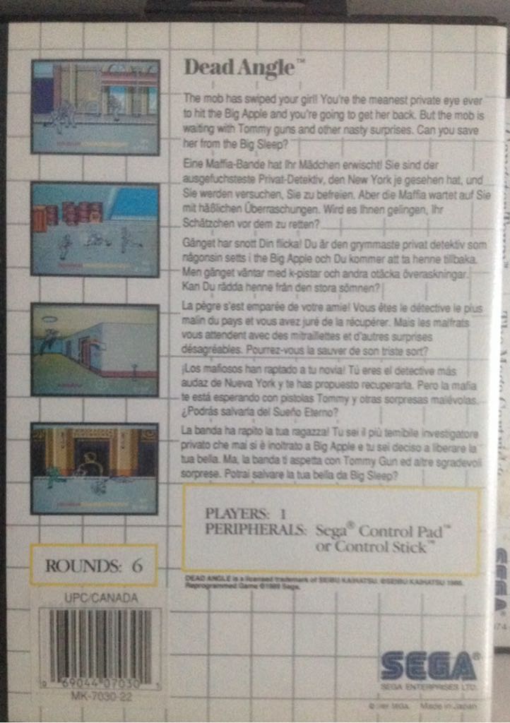 Dead Angle - Sega Master System (Sega - 1) video game collectible [Barcode 010086070309] - Main Image 2