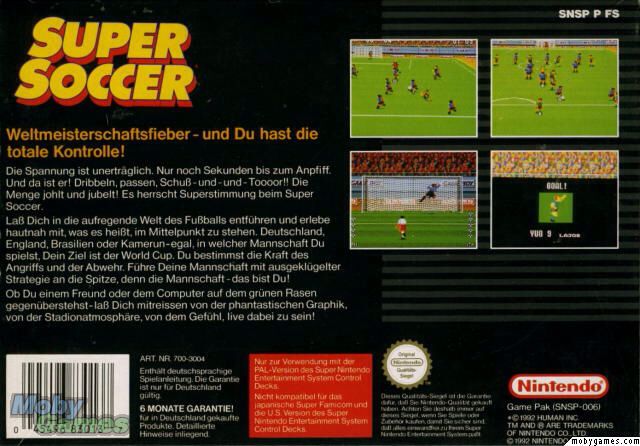 Super Soccer - Nintendo Super Nintendo Entertainment System (SNES) (Nintendo - 2) video game collectible [Barcode 045496830137] - Main Image 2