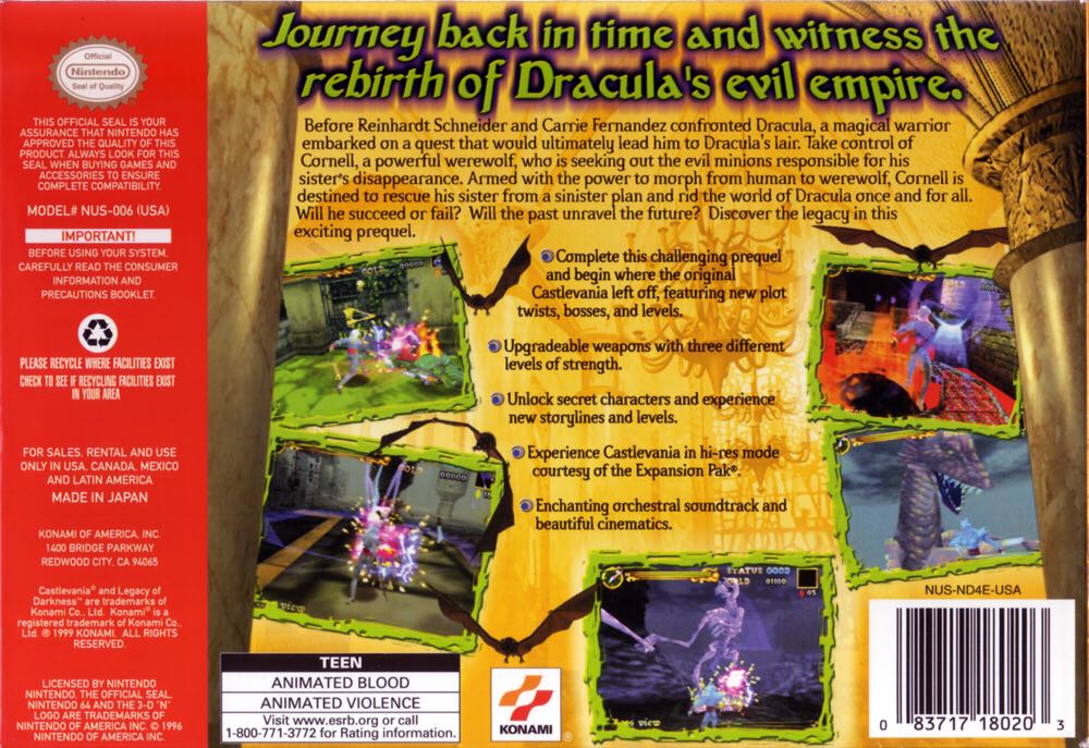Castlevania Legacy Of Darkness - Nintendo 64 (N64) (Nintendo - 1) video game collectible - Main Image 2