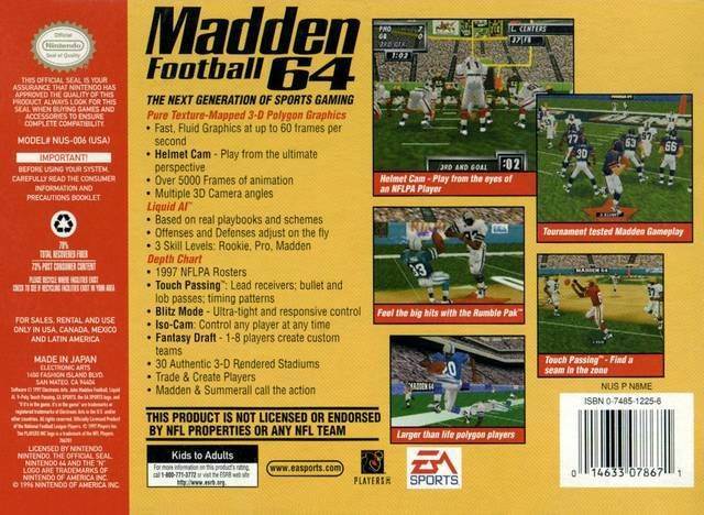 Madden Football 64 - Nintendo 64 (N64) (Electronic Arts - 4) video game collectible [Barcode 014633078671] - Main Image 2