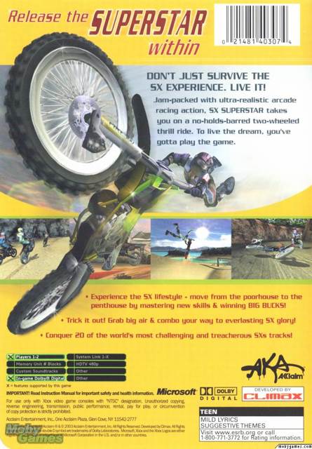 SX Superstar - Microsoft Xbox (Acclaim Entertainment - 1-2) video game collectible [Barcode 5078428403074] - Main Image 2