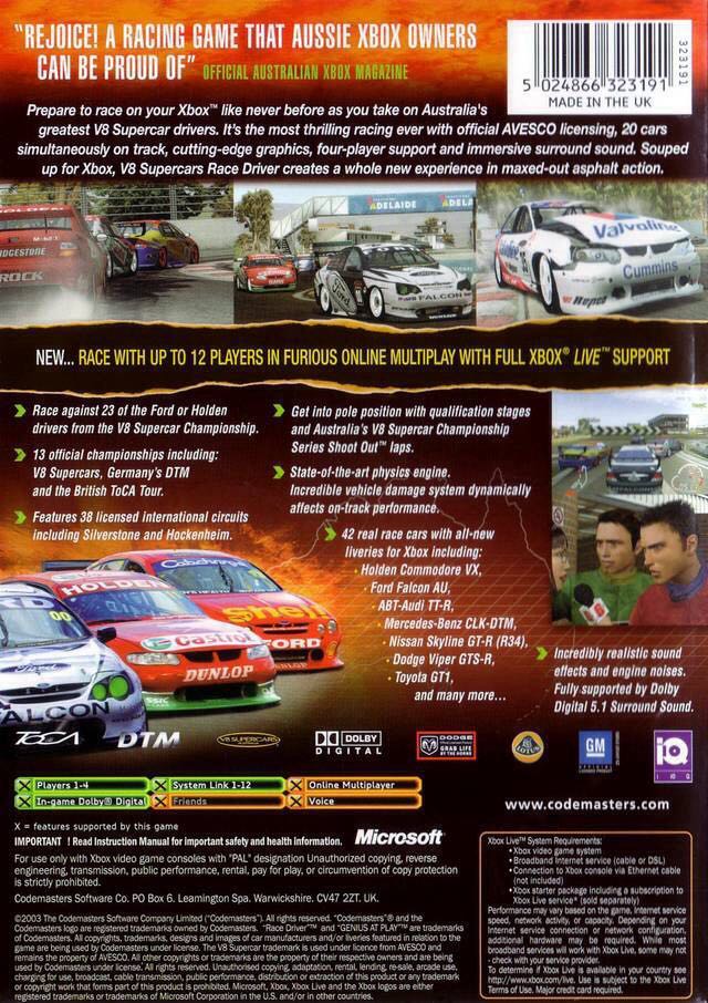 V8 Supercars Australia Race Driver - Microsoft Xbox (Codemasters - 4) video game collectible [Barcode 5024866323191] - Main Image 2