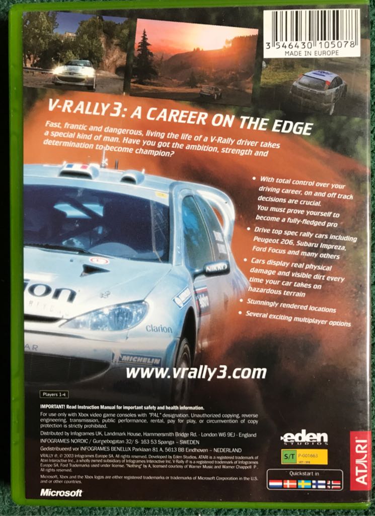 V-Rally 3 - Microsoft Xbox (Infogrames Europe - 1-4) video game collectible [Barcode 3546430105078] - Main Image 2