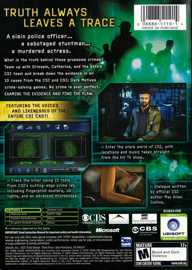 CSI: Crime Scene Investigation - Microsoft Xbox (Ubisoft - 1) video game collectible [Barcode 3307210177025] - Main Image 2