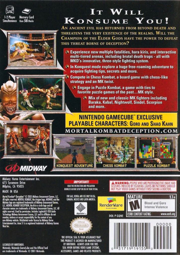 Mortal Kombat: Deception  - Nintendo GameCube video game collectible - Main Image 2