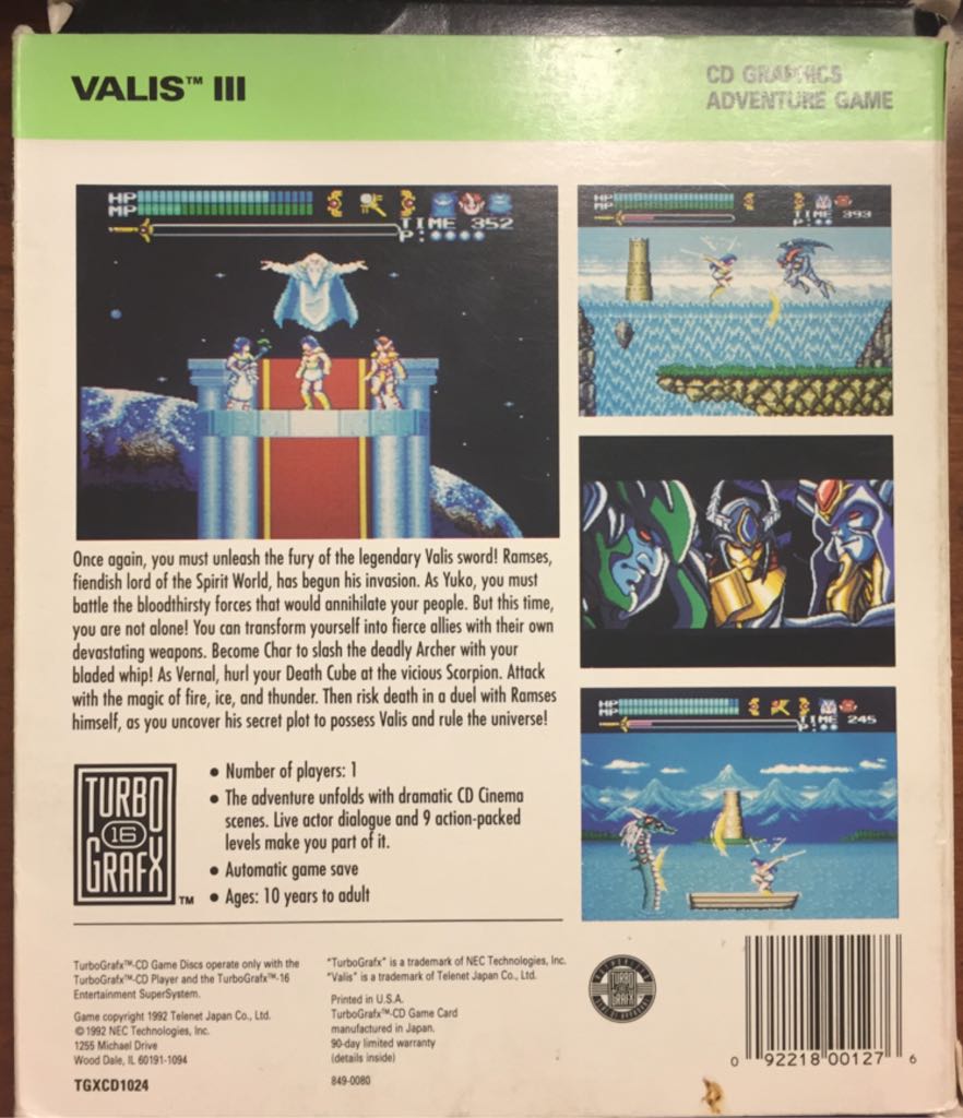 Valis III: The Fantasm Soldier - PC Engine CD (Edia - 1) video game collectible [Barcode 092218001276] - Main Image 2