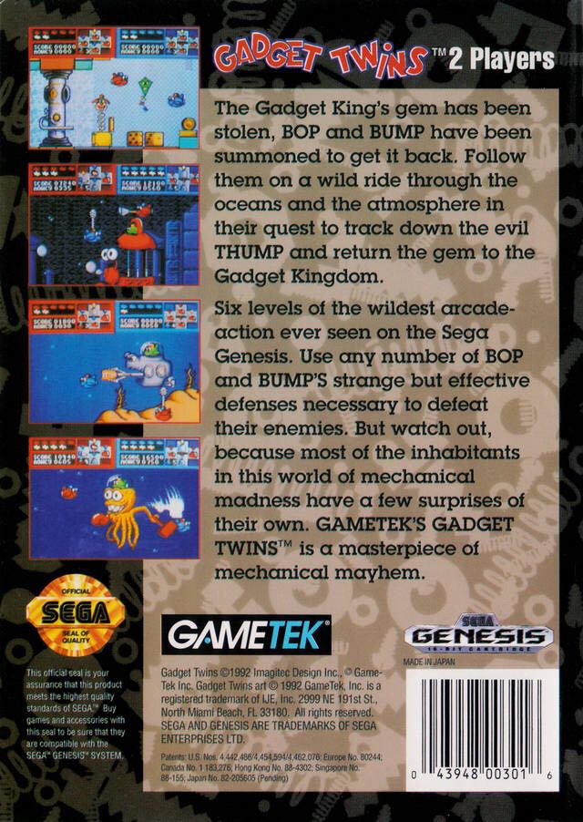 Gadget Twins - Sega Genesis (Mega Drive) (GT Interactive - 1-2) video game collectible [Barcode 043948003016] - Main Image 2