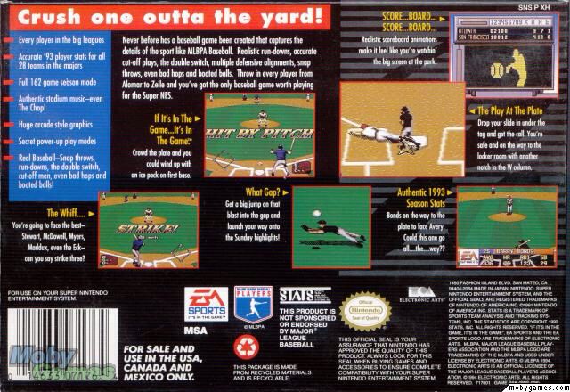 MLBPA Baseball - Nintendo Super Nintendo Entertainment System (SNES) (Electronic Arts/EA Sports - 1-2) video game collectible - Main Image 2