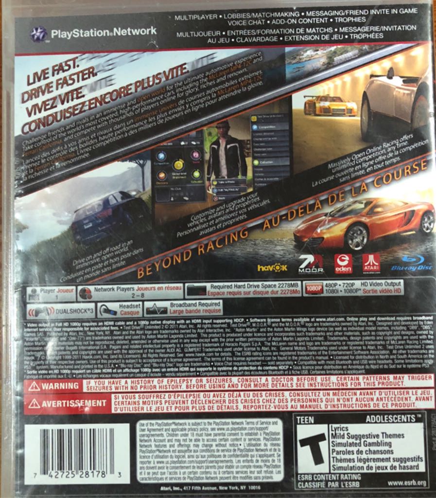 Test Drive Unlimted 2 - Sony PlayStation 3 (PS3) (Atari - 1 (Network: 2-8)) video game collectible [Barcode 742725281783] - Main Image 2