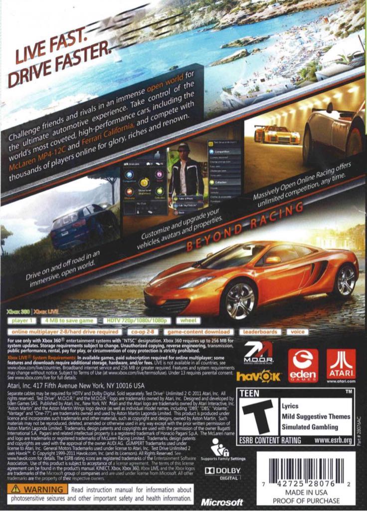 Test Drive Unlimited 2 - Microsoft Xbox 360 (Atari - 8) video game collectible [Barcode 742725281134] - Main Image 2