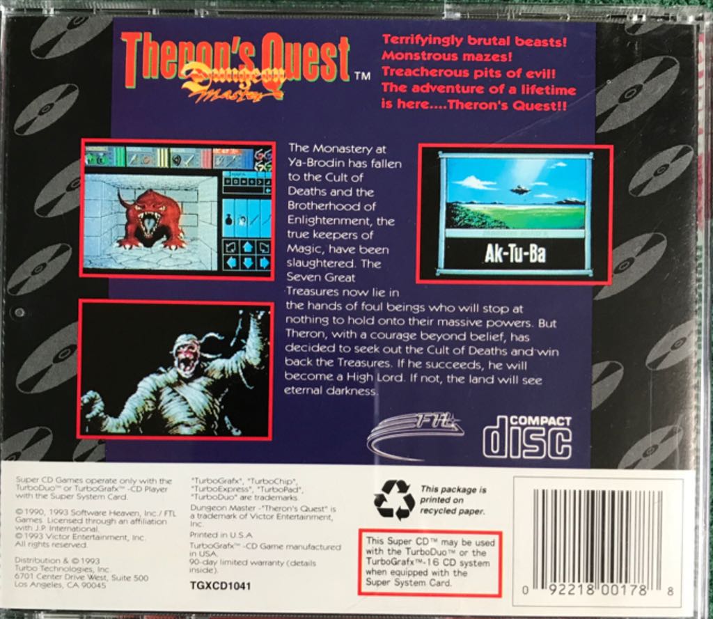 Dungeon Master: Therons Quest - NEC TurboGrafx CD (Turbo Technologies Inc - 1) video game collectible [Barcode 092218001788] - Main Image 2