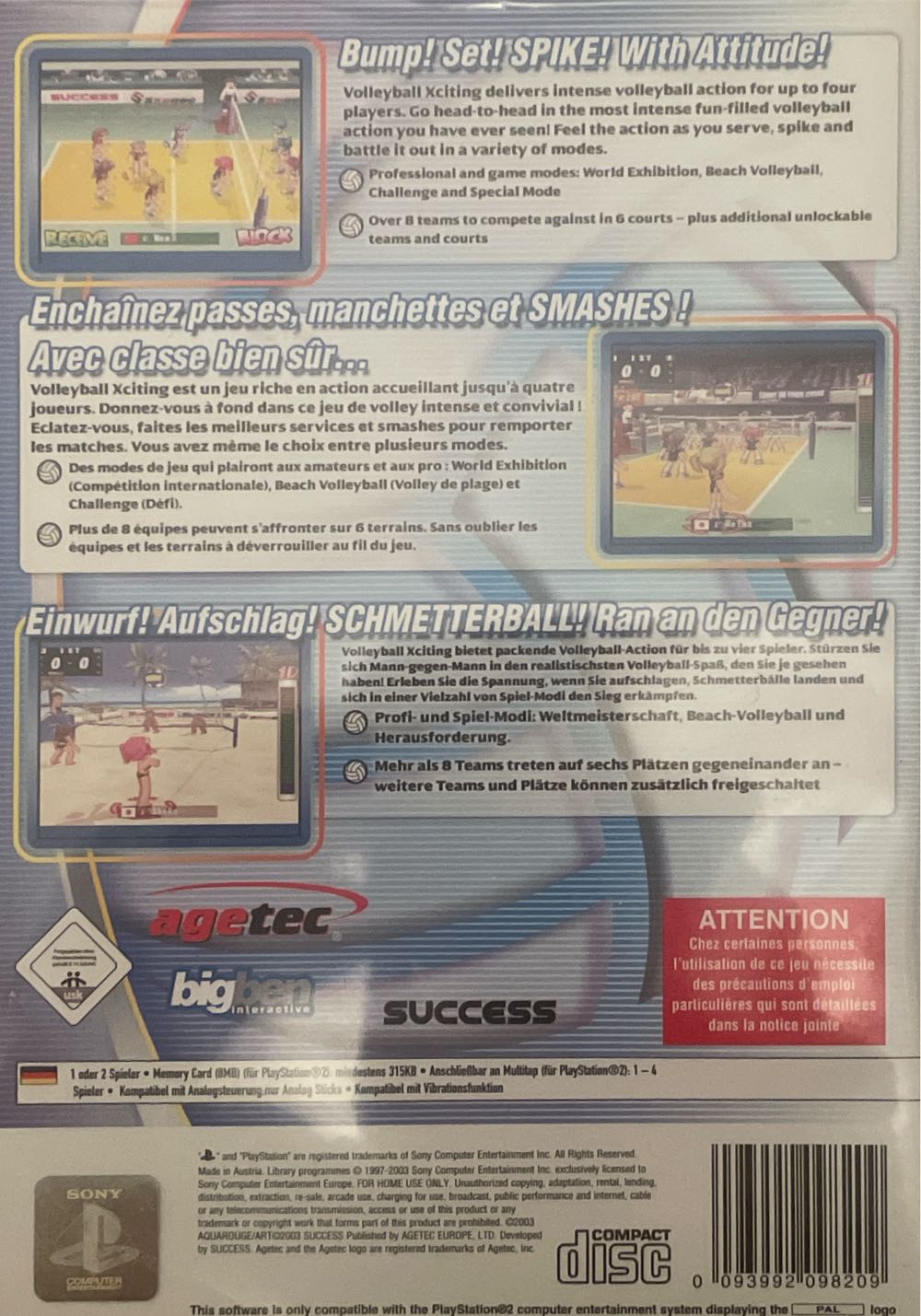 Volleyball Xciting - Sony PlayStation 2 (PS2) video game collectible [Barcode 093992098209] - Main Image 2