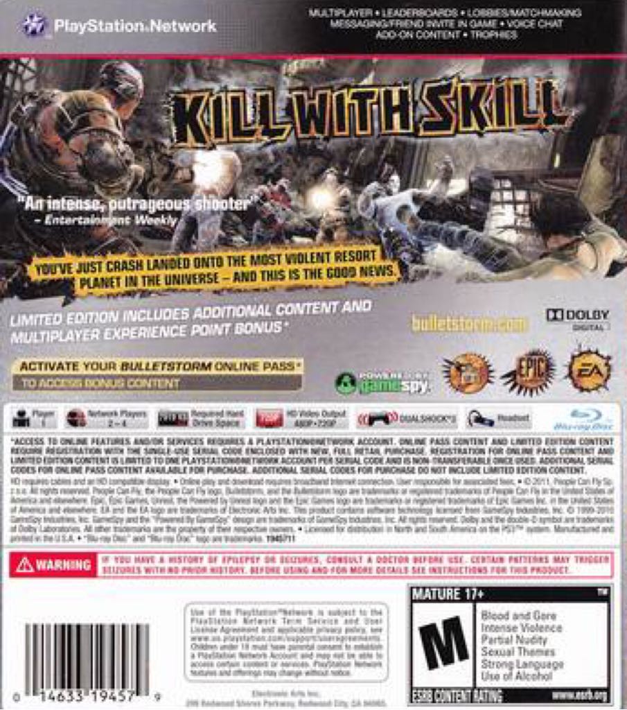 Bulletstorm PS3 - Sony PlayStation 3 (PS3) (Epic Games - 4) video game collectible [Barcode 5030931092619] - Main Image 2