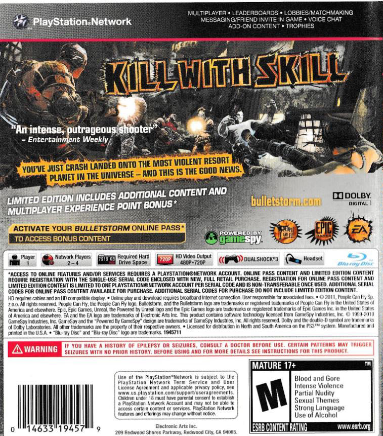 Bulletstorm - Sony PlayStation 3 (PS3) (Electronic Arts - 1-2) video game collectible [Barcode 5030939101320] - Main Image 2