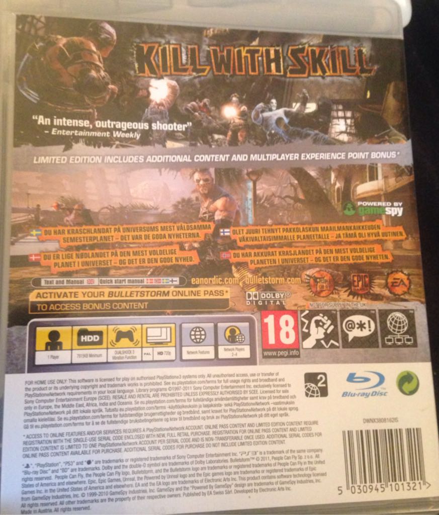 Bulletstorm - Sony PlayStation 3 (PS3) (Electronic Arts/EA Games - 1) video game collectible [Barcode 5030945101321] - Main Image 2