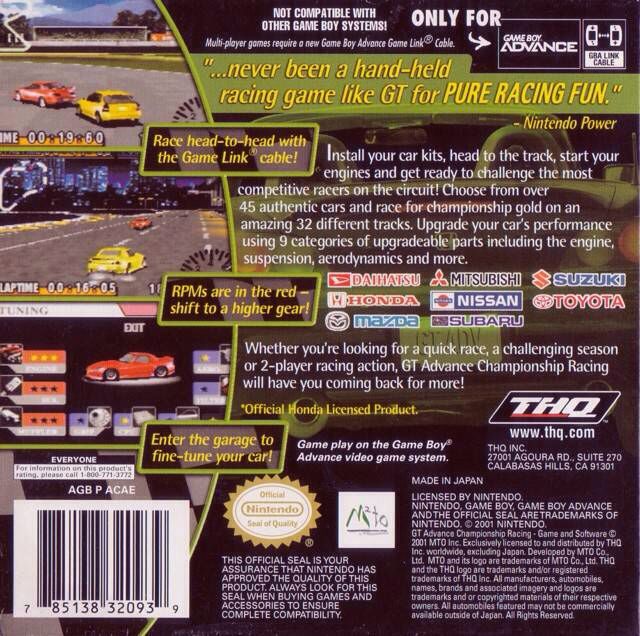 Gt Advance Championship Racing - Nintendo Game Boy Advance (GBA) (THQ - 1-2) video game collectible [Barcode 4005209029971] - Main Image 2