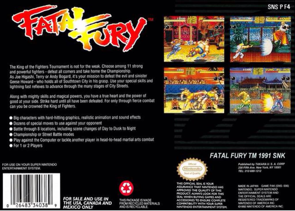 Fatal Fury - Nintendo Super Nintendo Entertainment System (SNES) (SNK) video game collectible - Main Image 2