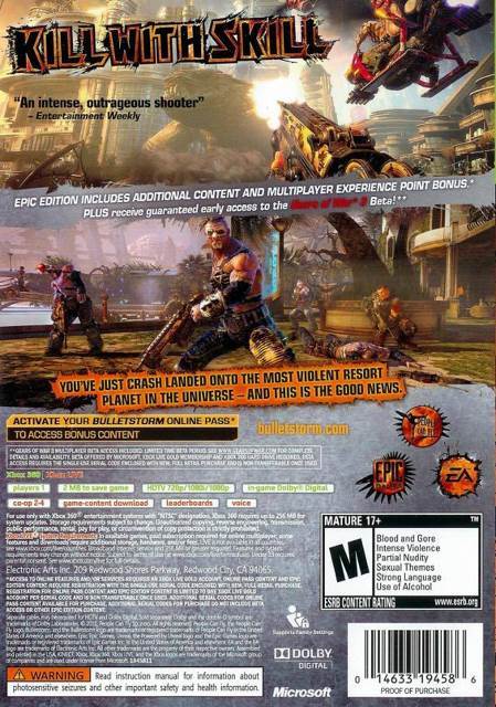 Bulletstorm (Epic Edition) - Microsoft Xbox 360 (EA - 999) video game collectible [Barcode 02926360] - Main Image 2