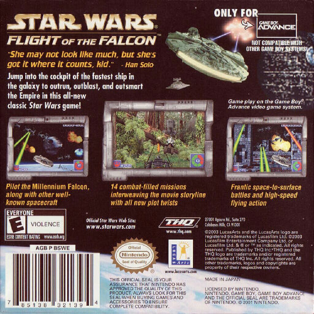 Star Wars: Flight of the Falcon - Nintendo Game Boy Advance (GBA) (THQ) video game collectible [Barcode 4005209046619] - Main Image 2