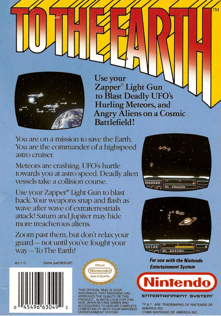 To The Earth - Nintendo Entertainment System (NES) video game collectible - Main Image 2