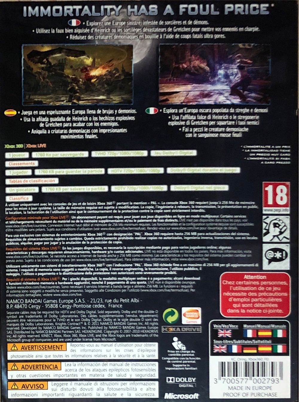 X360 / Knights Contract - Microsoft Xbox 360 (1) video game collectible [Barcode 3700577002793] - Main Image 2