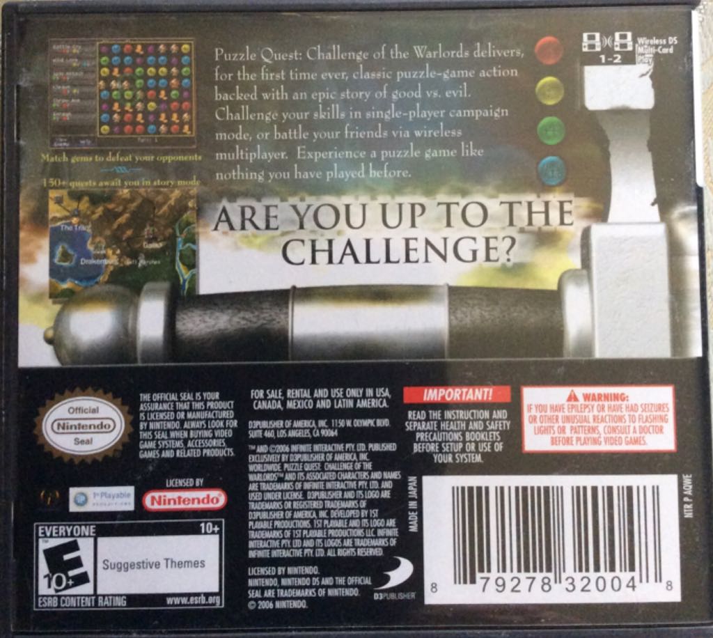 Puzzle Quest: Challenge of The Warlords - Nintendo DS (D3 Publisher - 2) video game collectible [Barcode 879278320048] - Main Image 2