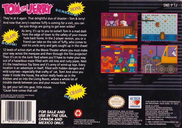 Tom And Jerry - Nintendo Super Nintendo Entertainment System (SNES) (Hi-Tech - 1) video game collectible [Barcode 087855000720] - Main Image 2