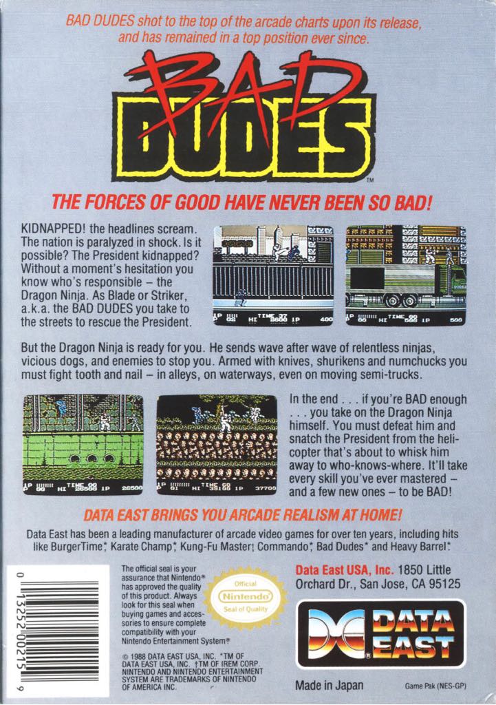 NES PC Bad Dudes - Nintendo Entertainment System (NES) (Data East - 2) video game collectible [Barcode 0013252002159] - Main Image 2