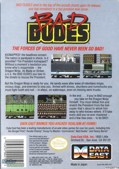 Bad Dudes - Nintendo Entertainment System (NES) (Data East - 2) video game collectible [Barcode 013252002159] - Main Image 2