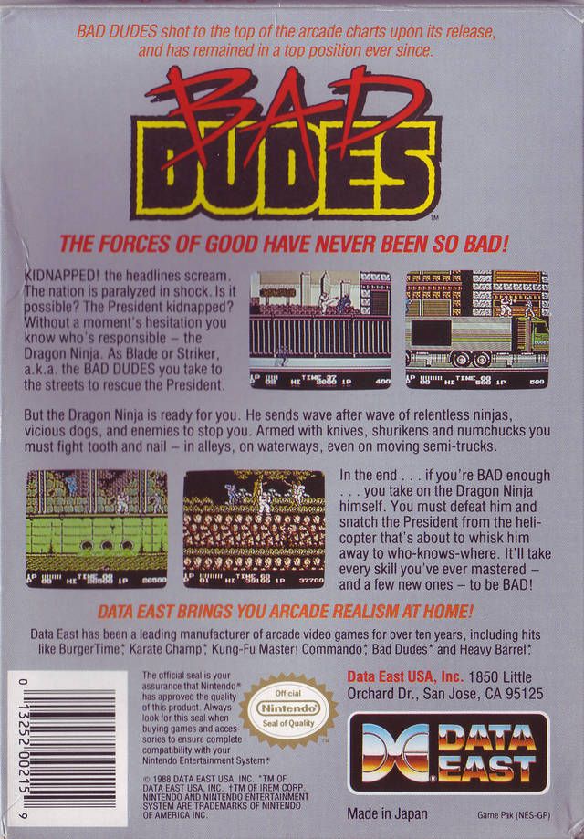 Bad Dudes - Nintendo Entertainment System (NES) video game collectible - Main Image 2